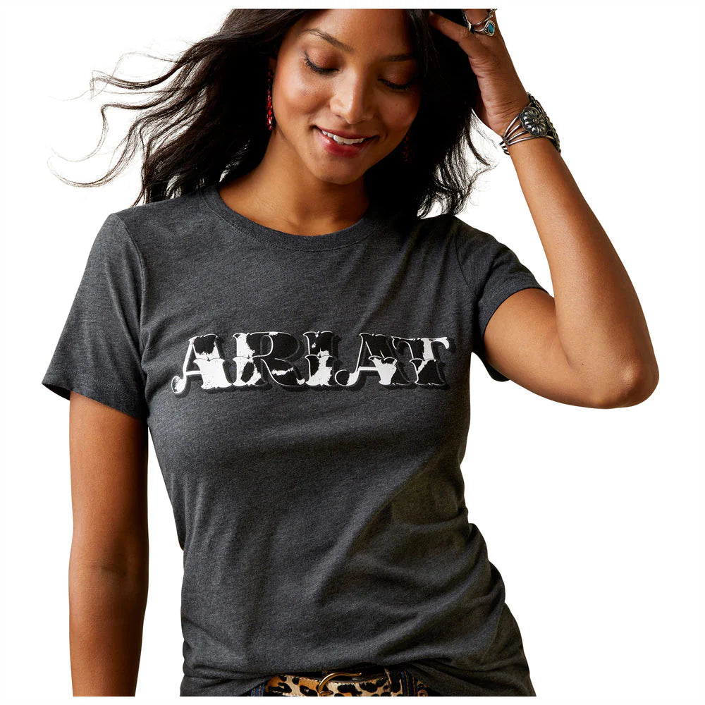 Women's Ariat Cowhide Short Sleeve Tee - Charcoal Heather