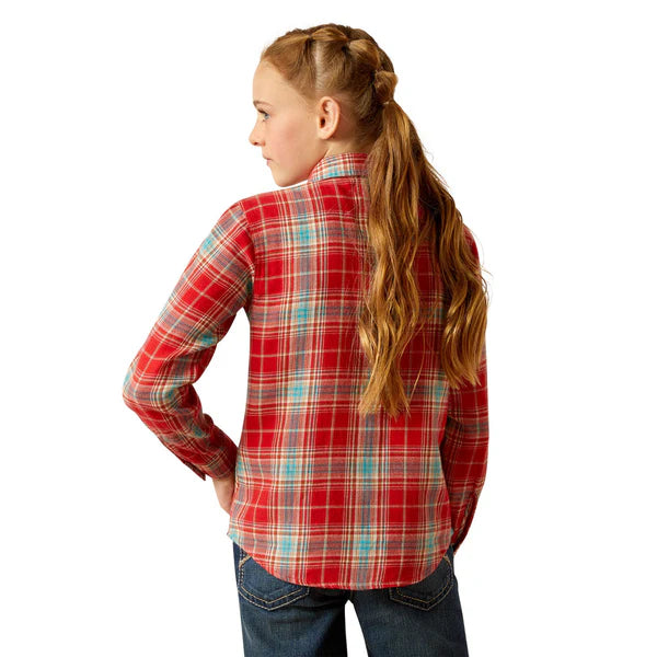 Girl's Ariat Barn Plaid Long Sleeve Western Snap Shirt