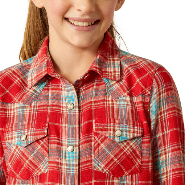 Girl's Ariat Barn Plaid Long Sleeve Western Snap Shirt