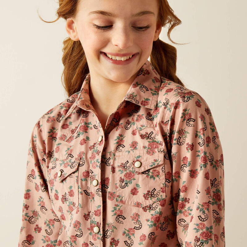 Girl's Ariat Flowers n' Horses Long Sleeve Western Snap Shirt