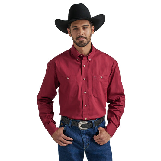 Men's Wrangler® George Strait Burgundy 2-Pocket Western Shirt