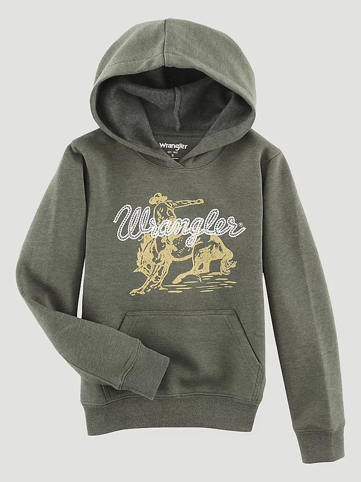 BOY'S WRANGLER COWBOY GRAPHIC PULLOVER HOODIE IN OLIVE HEATHER