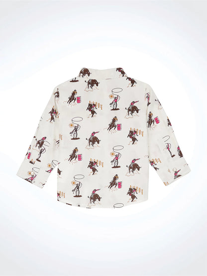 Girl's Wrangler Ruffle Yoke Print Western Snap Shirt