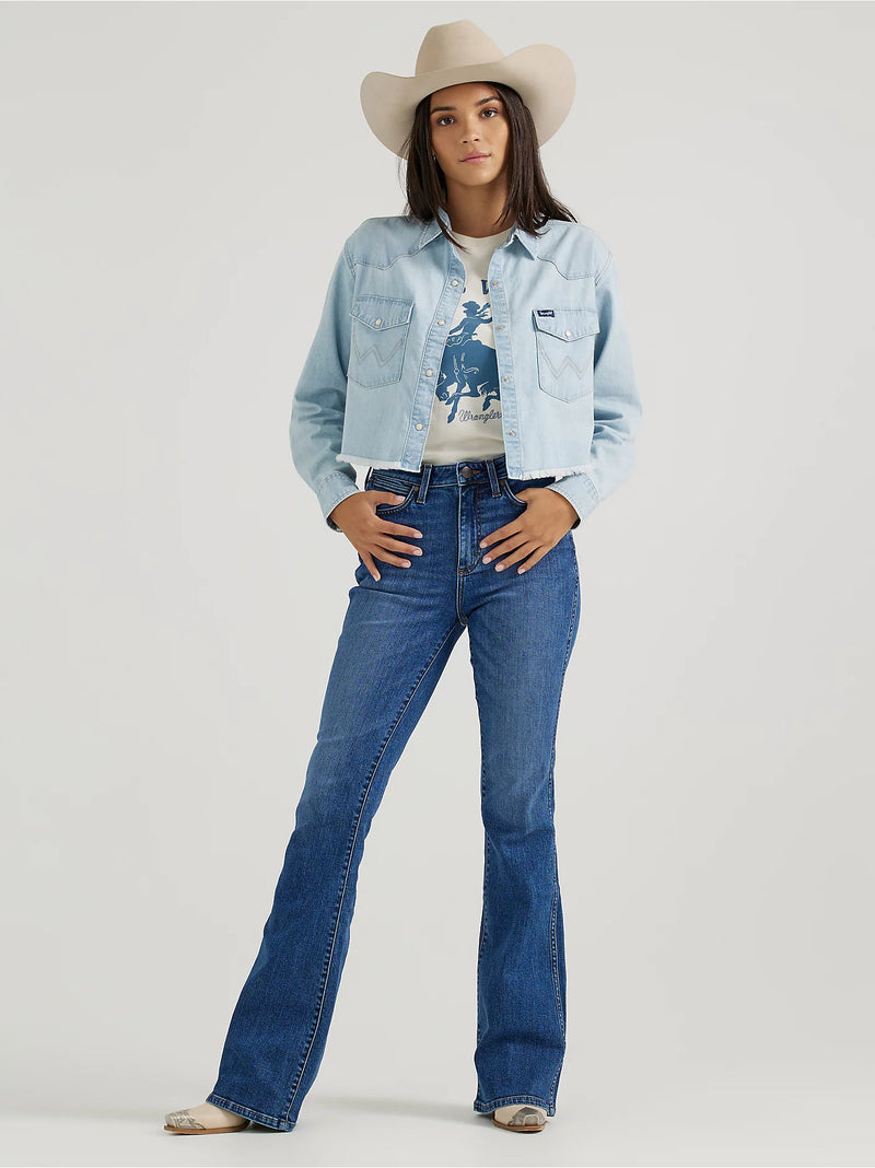 Women's Wrangler Cut-Off Denim Boyfriend Snap Shirt