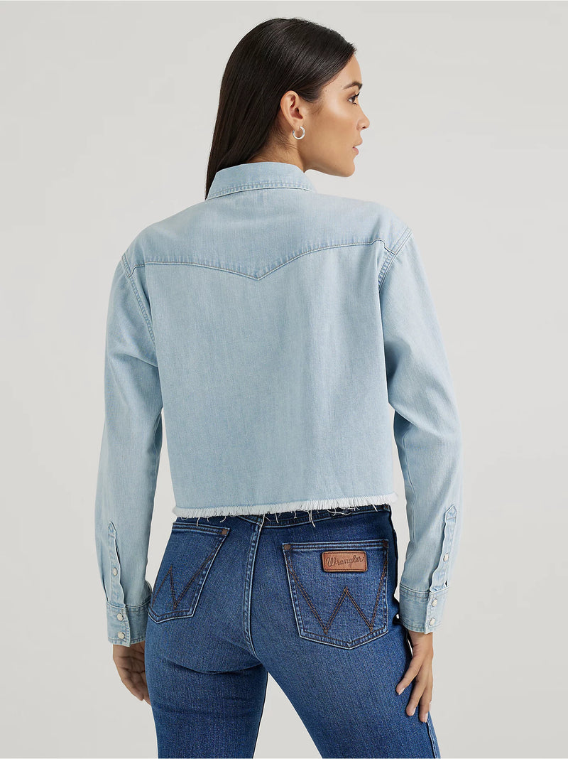 Women's Wrangler Cut-Off Denim Boyfriend Snap Shirt