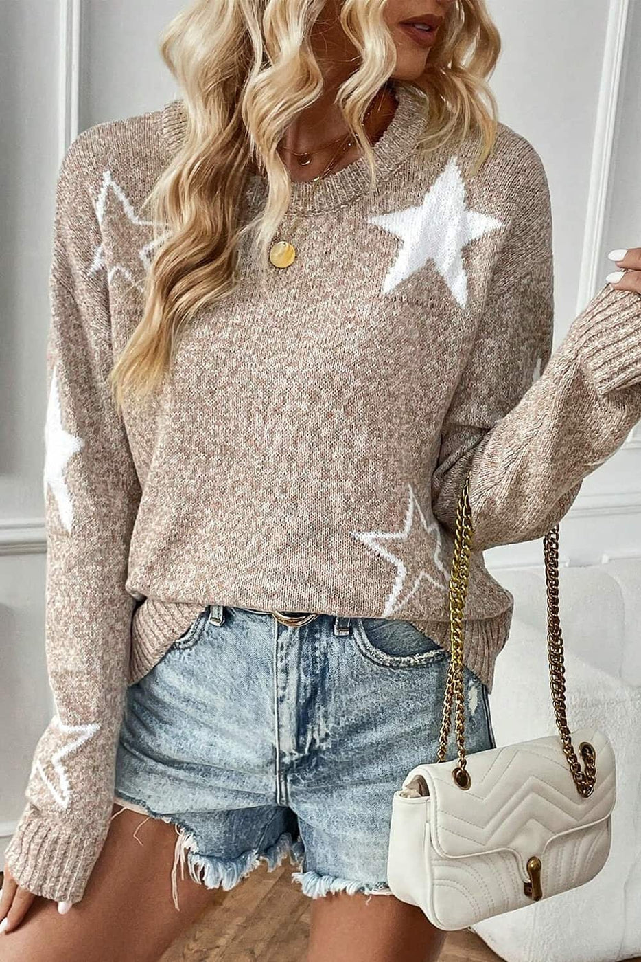 Women's Star Pattern Drop Shoulder Sweater