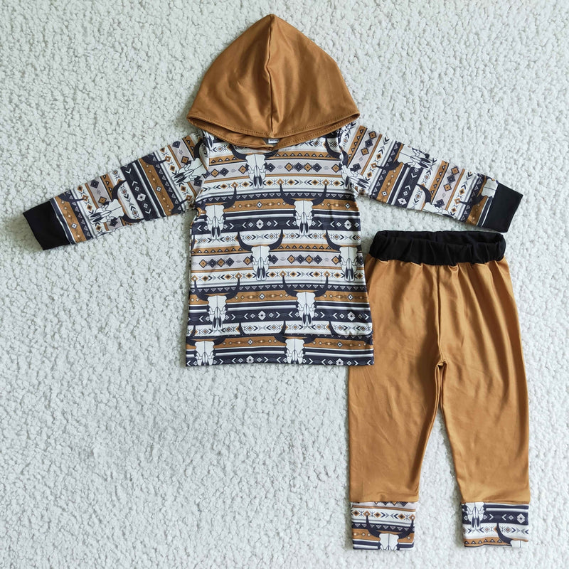 Boy's Baby/Toddler Skull Brown Hoodie Outfit