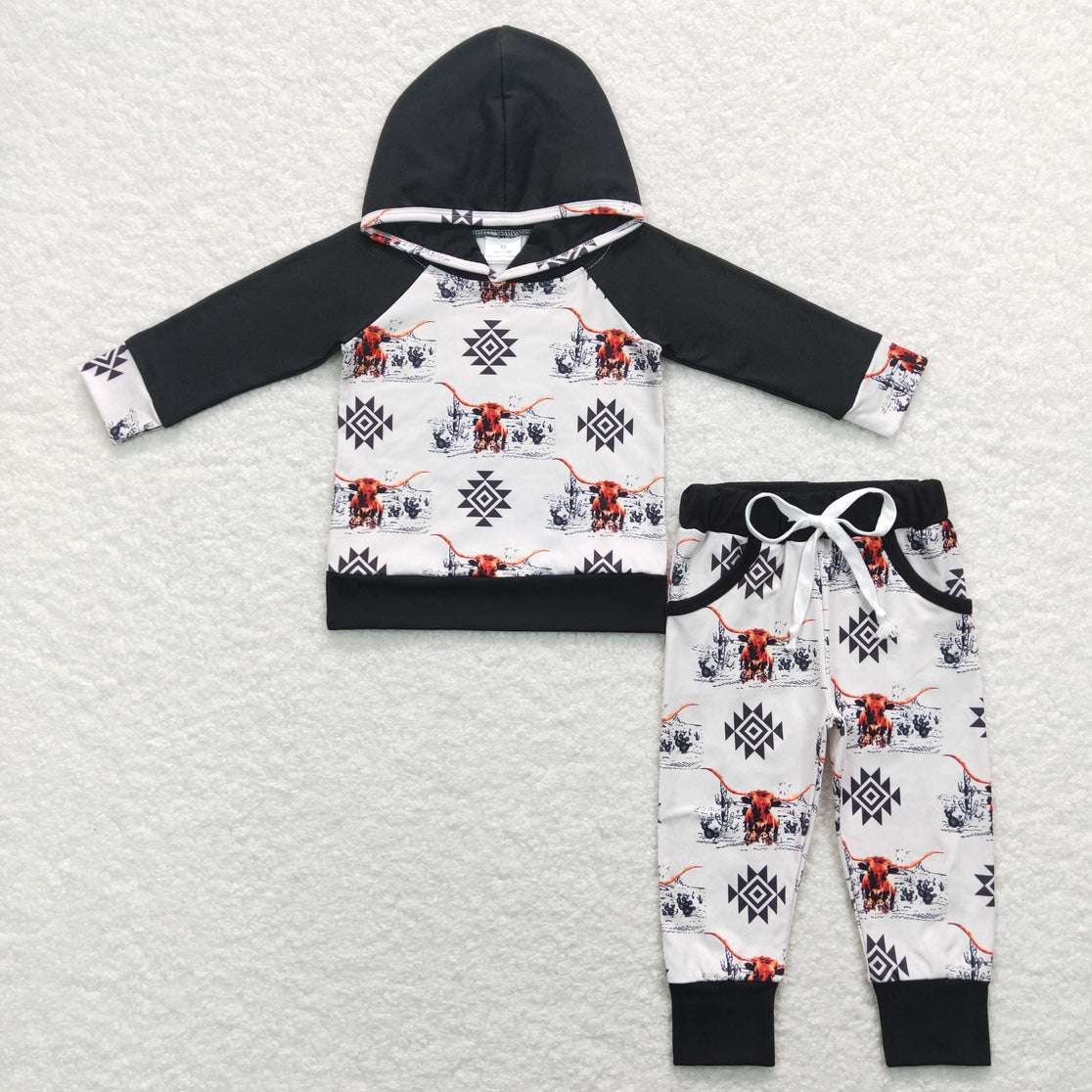 Boy's Baby/Toddler Black Highland Cow Hoodie Pants Outfit