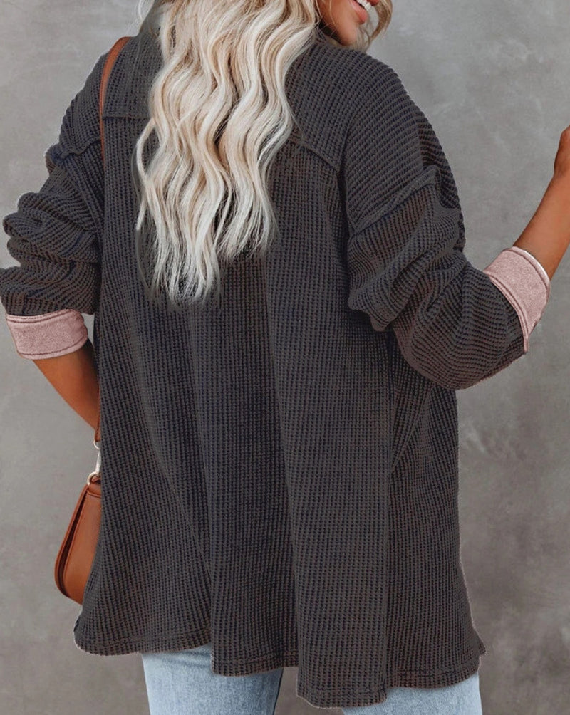 Women's Solid Lapel Long Sleeve Knit Jacket