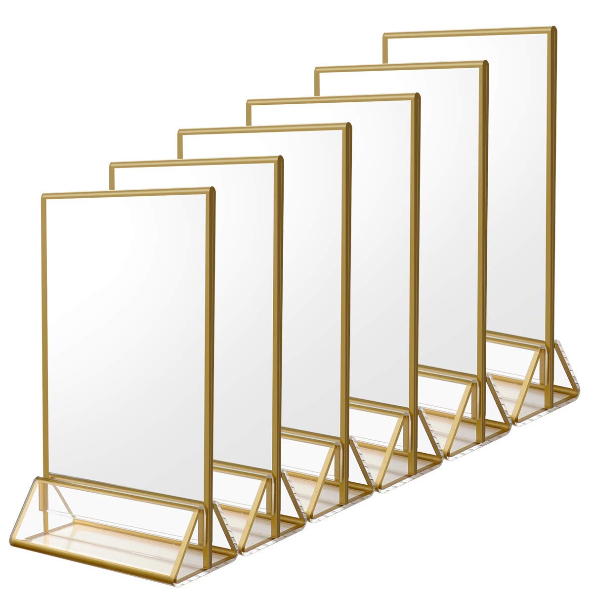 4 x 6 Clear Acrylic Sign Holder with Gold Borders and Vertical Stand