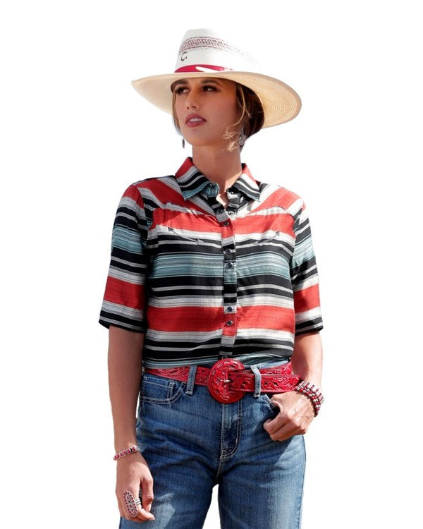 Women's Cruel Denim Button-Down Short Sleeve Western Shirt - Multi