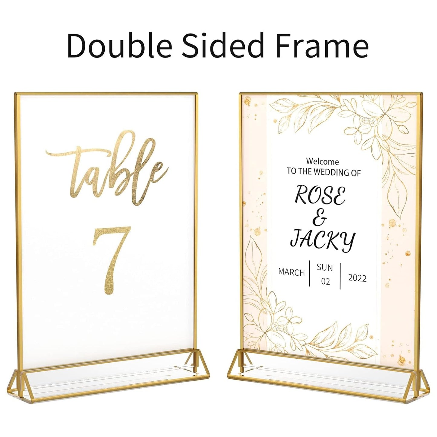 4 x 6 Clear Acrylic Sign Holder with Gold Borders and Vertical Stand