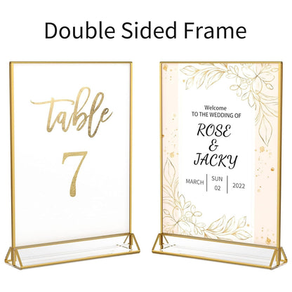 4 x 6 Clear Acrylic Sign Holder with Gold Borders and Vertical Stand