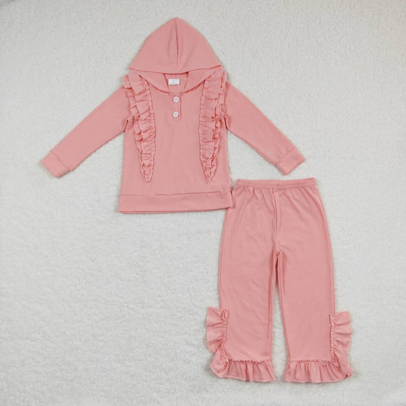 Girl's Baby/Toddler Pink Ruffle Hoodie Match Pants Clothing Set