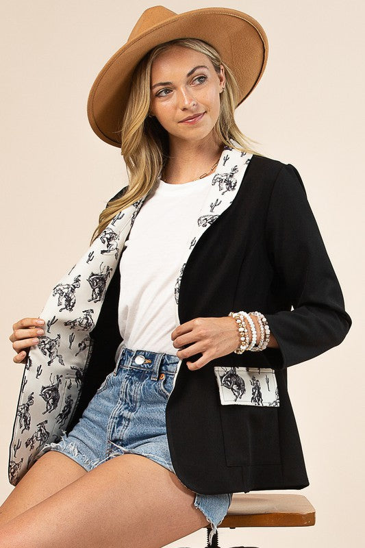 Women's Bucking Horses Print Blazer