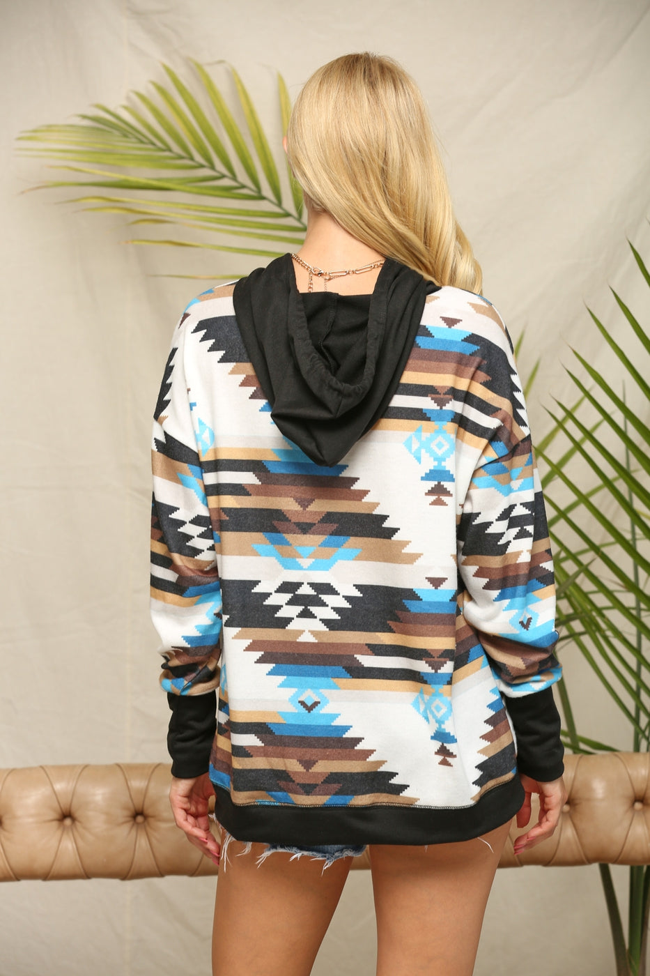 Women's Aztec Print Color Block Hoodie