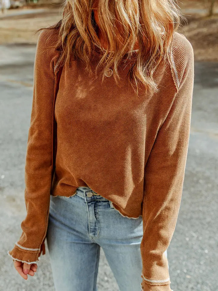 Women's Textured Round Neck Long Sleeve Top