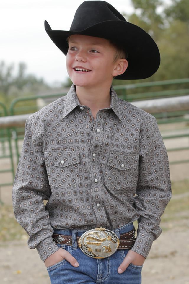 Boy's Cinch Medallion Print Long Sleeve Western Shirt - Grey