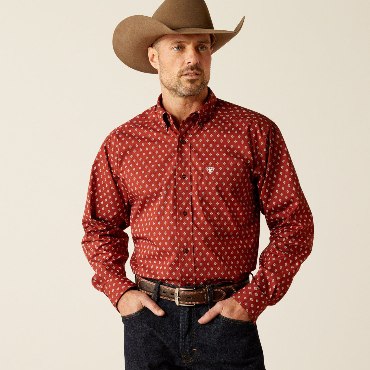 Men's Ariat Pax Long Sleeve Burgundy Long Sleeve Shirt