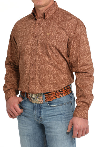 Men's Cinch Brown Print Button Down Long Sleeve Shirt