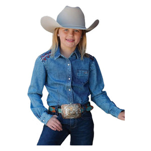 Girl's Cruel Girl Match Mom Embroidered Denim Pearl Snap Western Shirt