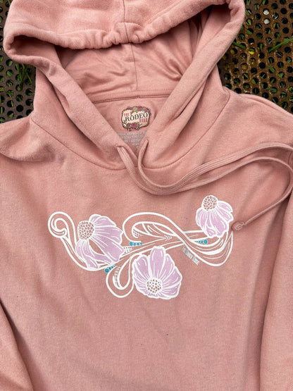 The Rodeo Rose Coneflower crop hooded sweatshirt-soft pink