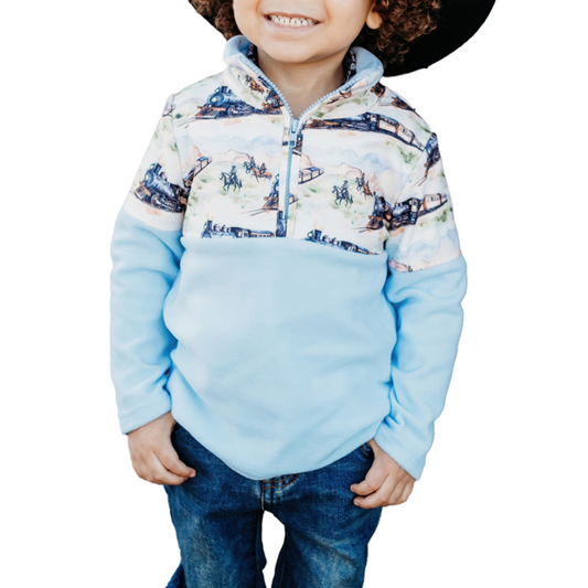 Boy's Shea Baby Cowboy Train 1/4 Zip Fleece Sweatshirt