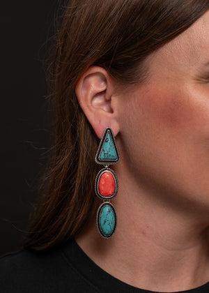 West & Co 3 Tier Turquoise and Coral Post Earring