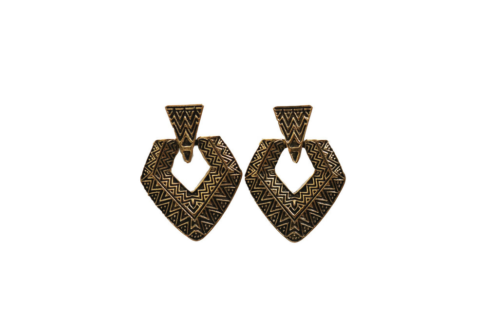 West & Co Burnished Gold Aztec Stamped Post Earrings