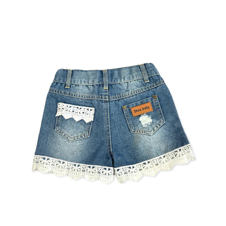 Girl's Shea Baby Denim Lace Shorts