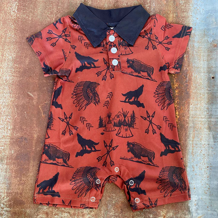 Boys Shea Baby Short Sleeve Romper- Indian Print