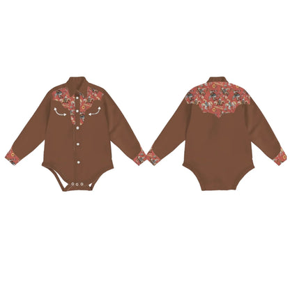 Girl's Shea Baby Brown Vintage Pearl Snap Onesie & Shirt