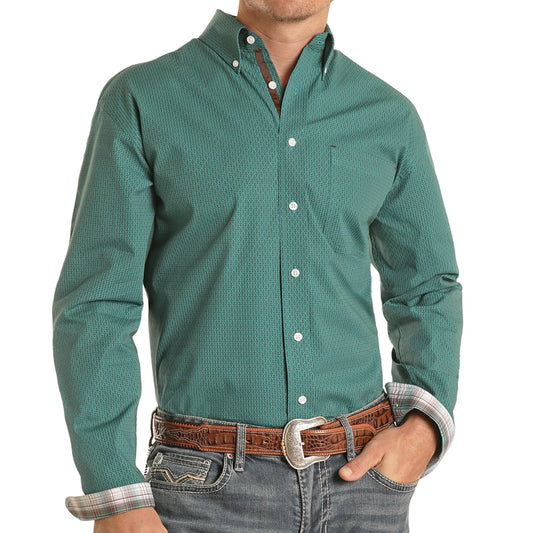 Men's Panhandle Rough Stock Turquoise Geo Print Long Sleeve