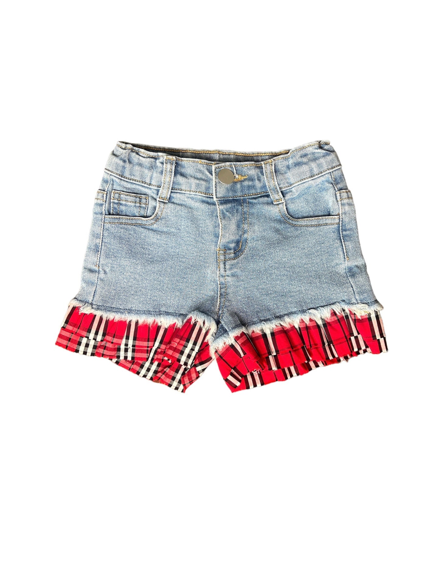 Girl's Shea Baby Denim Shorts with Plaid Riffle Bottoms