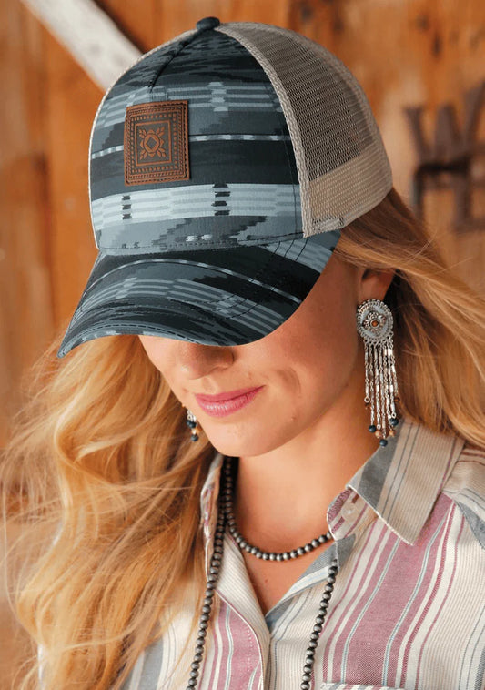 Women's Cinch Blue Leather Patch Trucker Cap