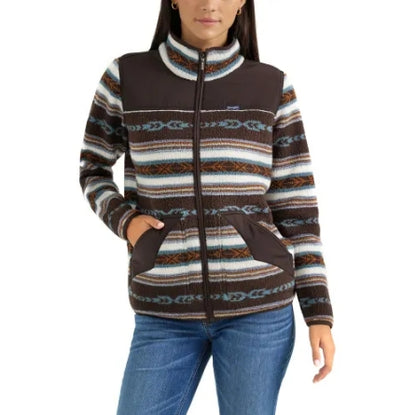 Women's Wrangler Retro Full Zip Sherpa Jacket - Chocolate and Steel Blue