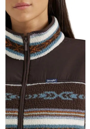 Women's Wrangler Retro Full Zip Sherpa Jacket - Chocolate and Steel Blue