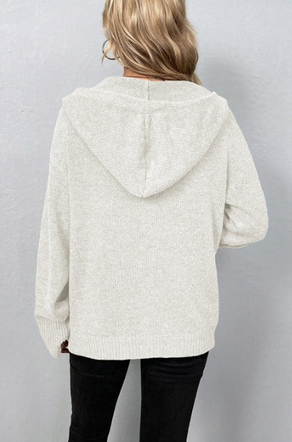 Women's Drawstring Hooded Button-Up Sweater Cardigan