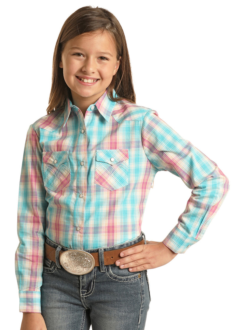 Girl's Panhandle Turquoise Pink Plaid Snap Western Shirt – Hilltop ...