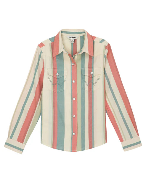 Girl's Wrangler Western Shirt - Coral/Teal