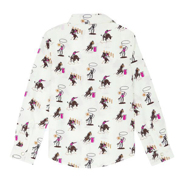 Girl's Wrangler Rodeo Cowboy Print Long Sleeve Snap Shirt