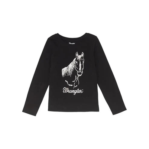 Girl's Wrangler Horse Long Sleeve Shirt - Black