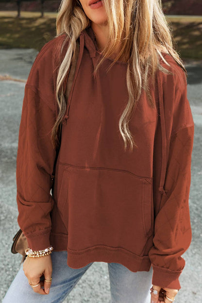 Women's Quilted Patchwork Exposed Seam Hoodie - Rust