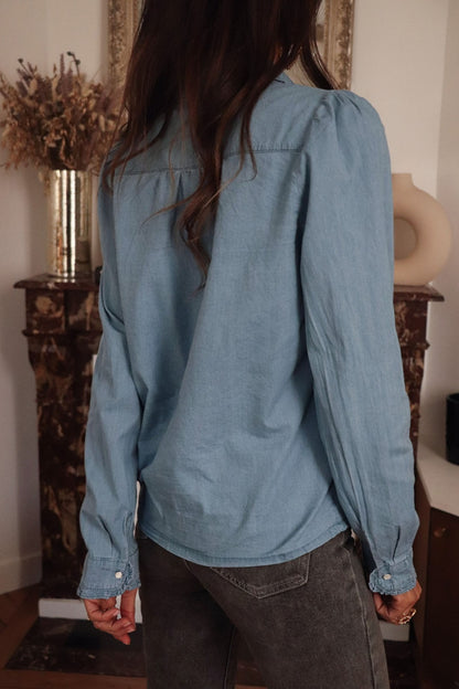 Women's Dusk Blue Turn-down Collar Chambray Shirt