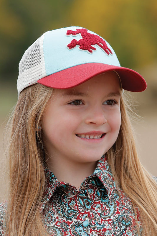 GIRL'S CHENNILLE COWBOY PATCH CAP - TURQUOISE