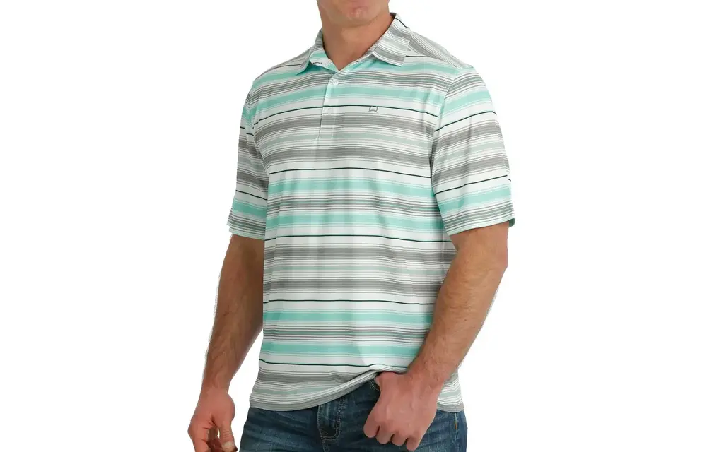 Men's Cinch Gray/Mint Striped ArenaFlex Polo