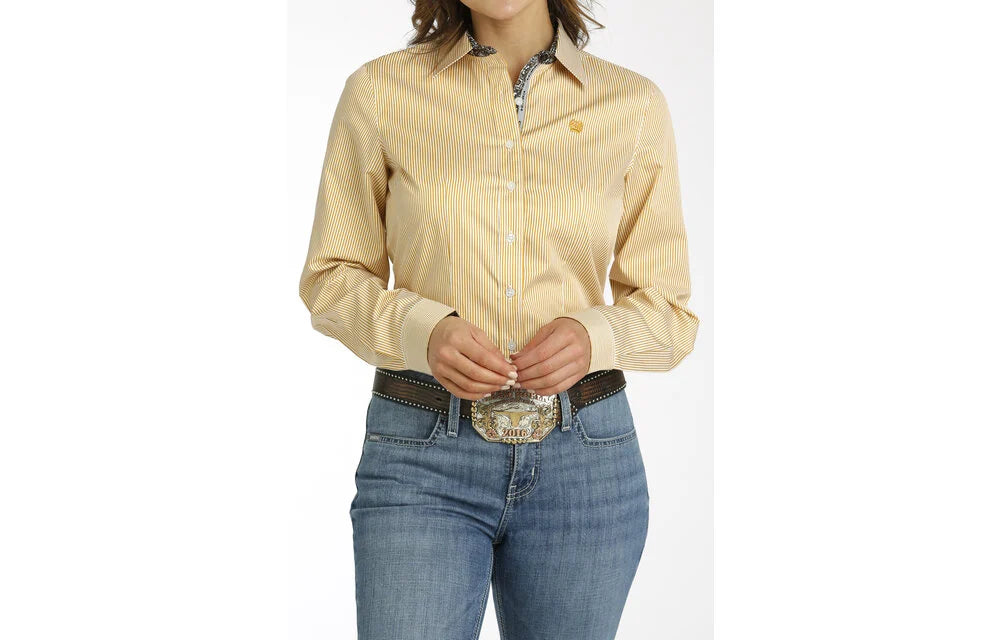 WOMEN'S CINCH TENCEL GOLD AND WHITE STRIPE BUTTON-UP SHIRT