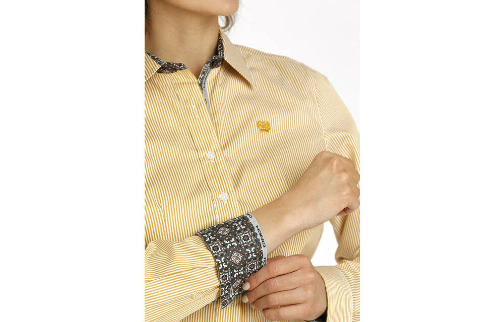 WOMEN'S CINCH TENCEL GOLD AND WHITE STRIPE BUTTON-UP SHIRT