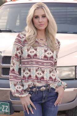 Women's Cruel Denim Southwest Print Blouse - Cream