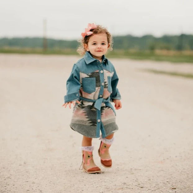 Girl's Shea Baby Baby/Toddler Aztec Denim Long Sleeve Dress